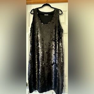 Calvin Klein Plus Size Sequined Elegant Dress — Black Sleeveless Midi , Size 2X